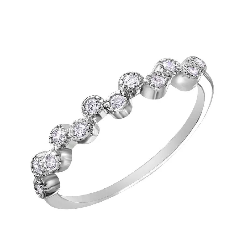 Ladies rings boho charm-Silver 925 Rhodium Plated Alternating Bubble Design CZ Ring - BGR01036