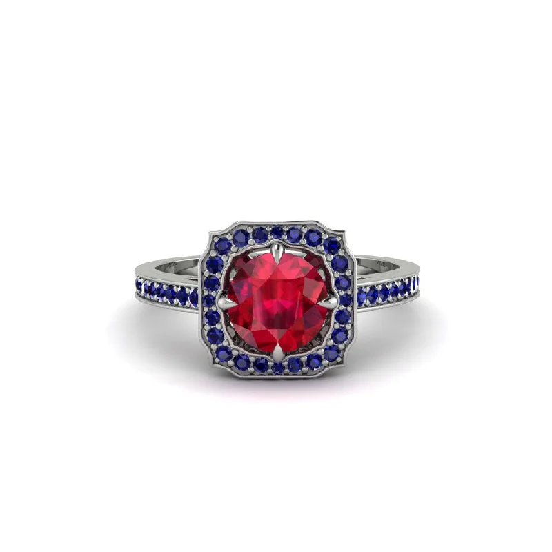 Ladies engagement rings hypoallergenic-Ruby Cathedral Halo Engagement Ring - Luciana No. 72