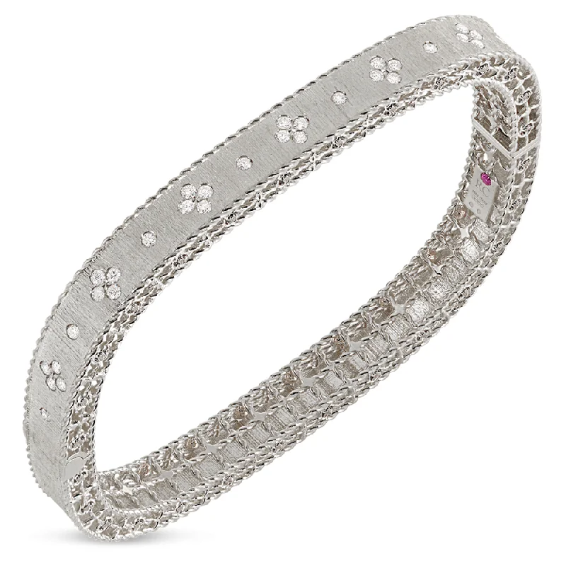 Ladies bracelets party wear-Roberto Coin White Gold Diamond Princess Slim Satin Finish Bangle Bracelet Fleur De Lis ADR777BA0551