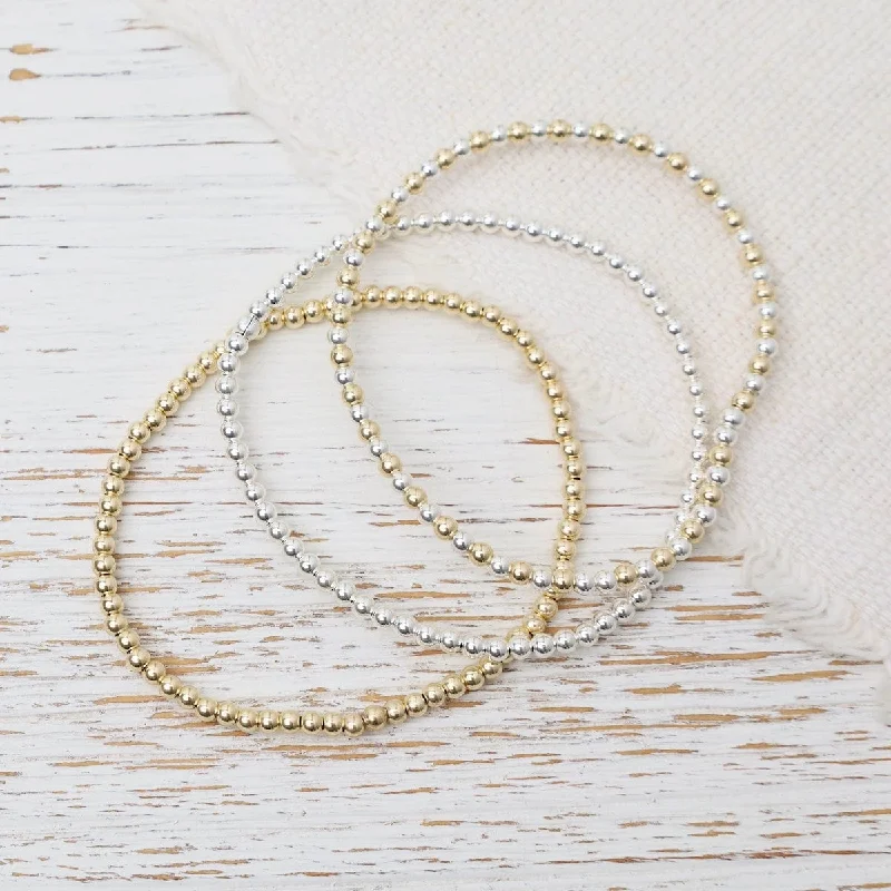 Ladies bracelets hypoallergenic-3mm Classic Ball Bracelet in Silver, Gold, or Two Tone