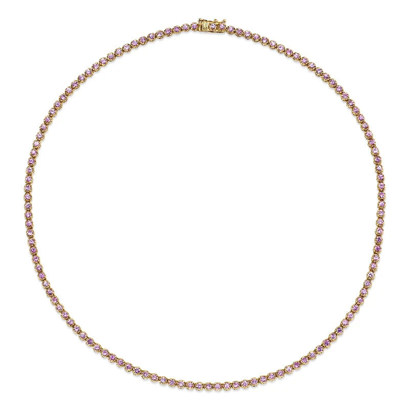 Ladies rings sterling silver-Classic Pink Sapphire Tennis Necklace