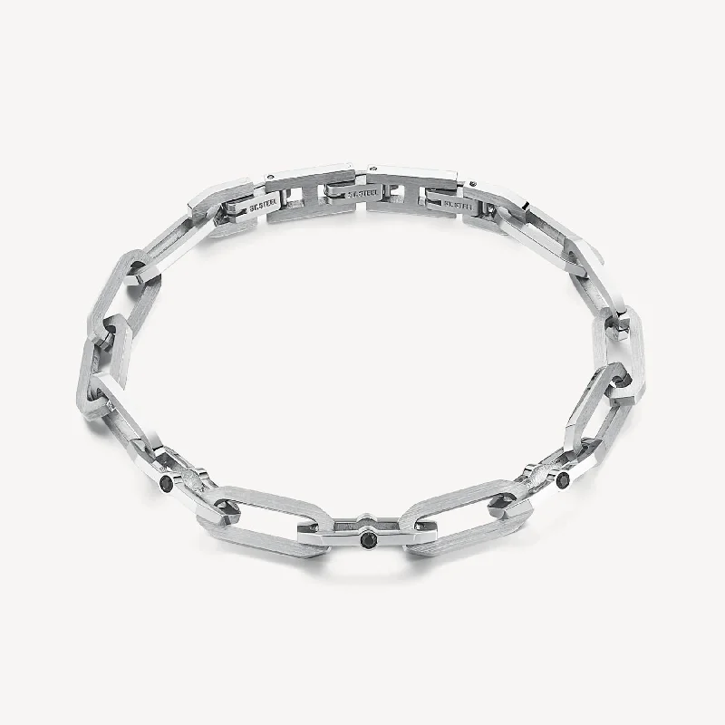 Ladies bracelets standout pieces-Stainless Steel with Black Crystal Bracelet