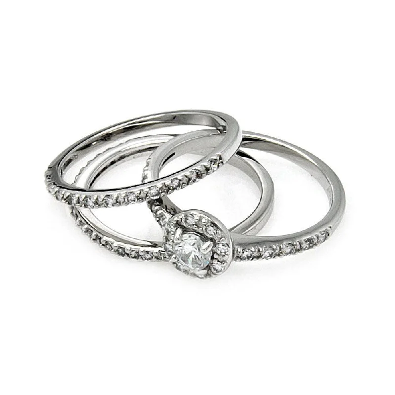 Ladies rings store finds-Silver 925 Rhodium Plated Clear Cluster CZ Bridal Stackable Ring Set - BGR00450