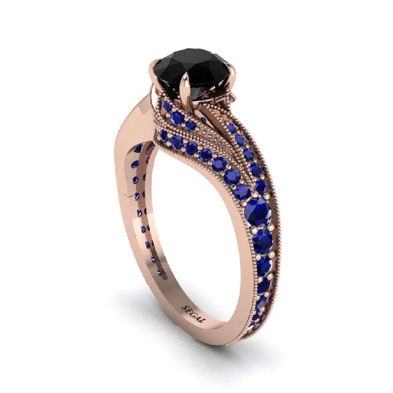 Ladies engagement rings pave settings-Sapphire 14K Gold Pave Engagement Ring - Magnolia No. 68