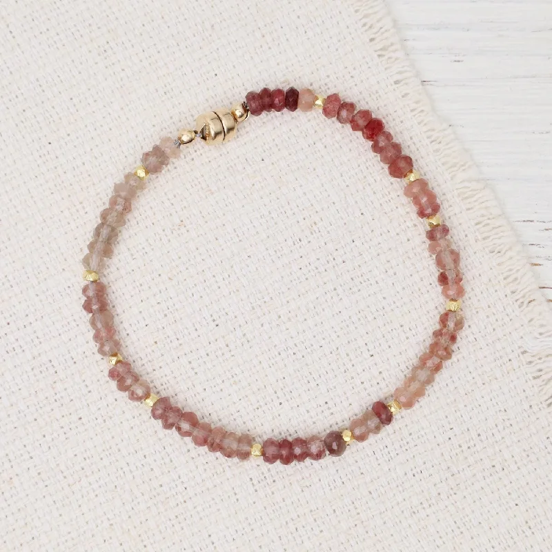 Ladies bracelets stacked designs-Andesine Garnet, Gold Vermeil Beads Magnetic Bracelet