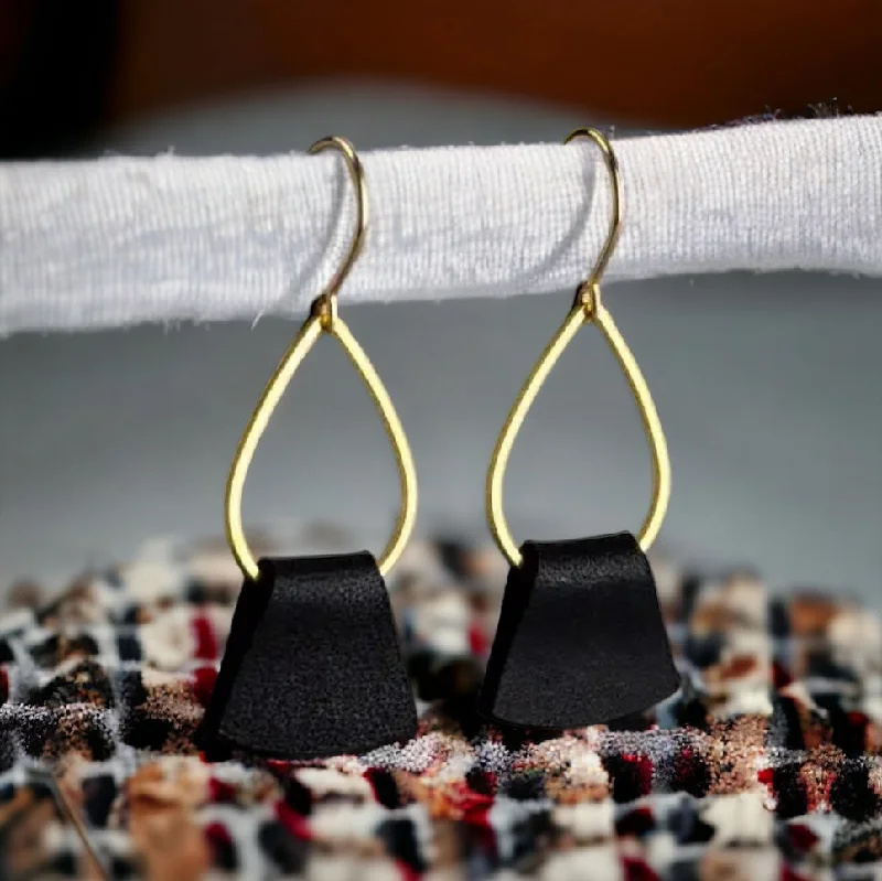 Ladies earrings holiday treasures-Beautiful Dainty Black Folded Leather Earrings