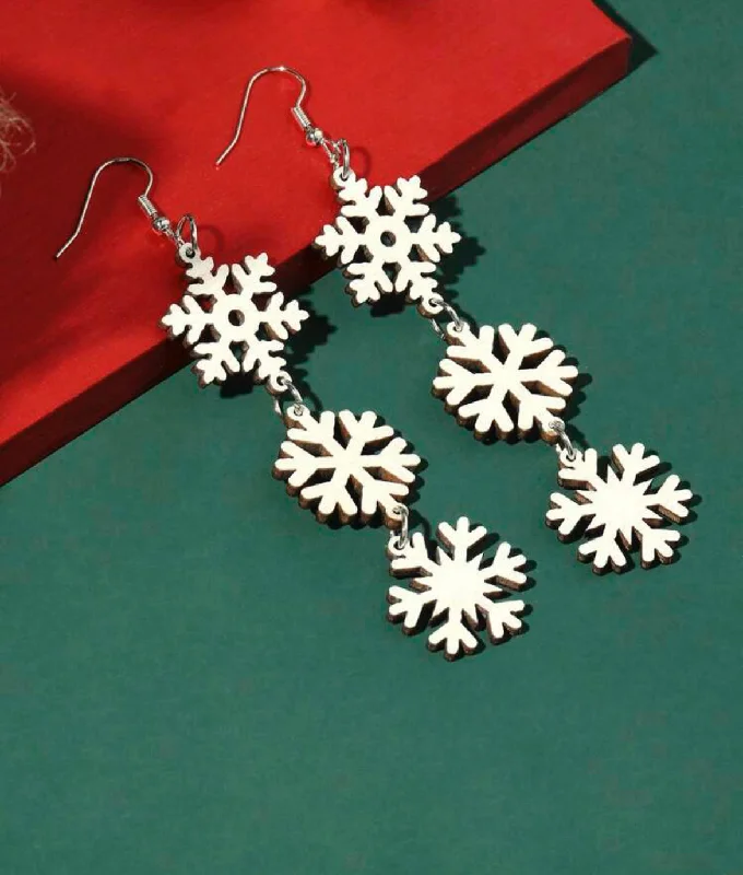 Ladies earrings 2025 trends-Wooden Snowflake Drop Earrings