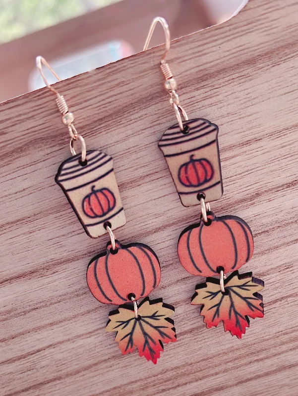 Ladies earrings popular brands-Wooden Harvest Drop Earrings