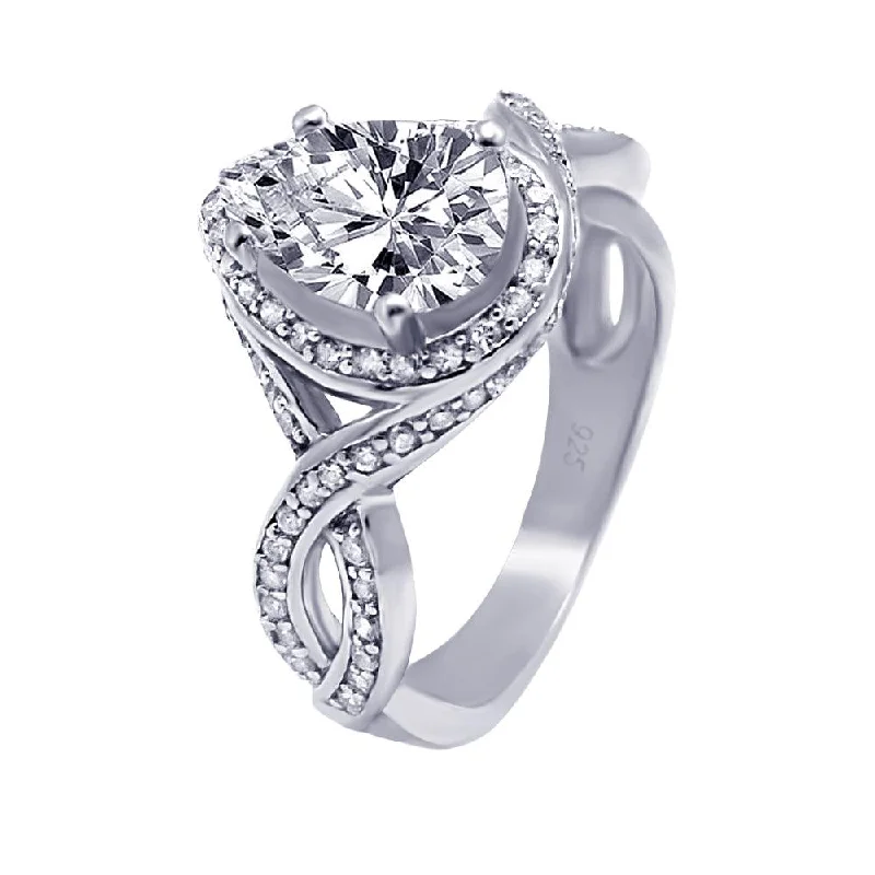 Ladies rings e-commerce finds-Silver 925 Rhodium Plated Pave Pear Center CZ Ring - ACR00010