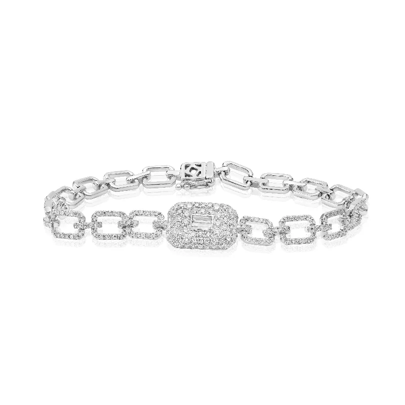 Ladies bracelets Valentine’s Day-White Gold and Diamond Link Bracelet