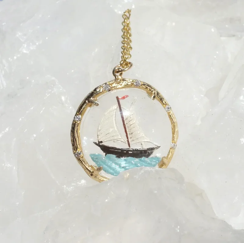 Ladies rings celebrity trends-Crystal Sailboat Necklace