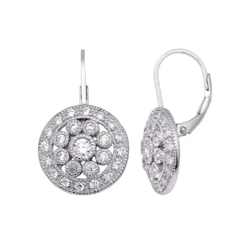 Ladies earrings minimalist appeal-Silver 925 Rhodium Plated Round Cluster CZ Hook Earrings - STE00138