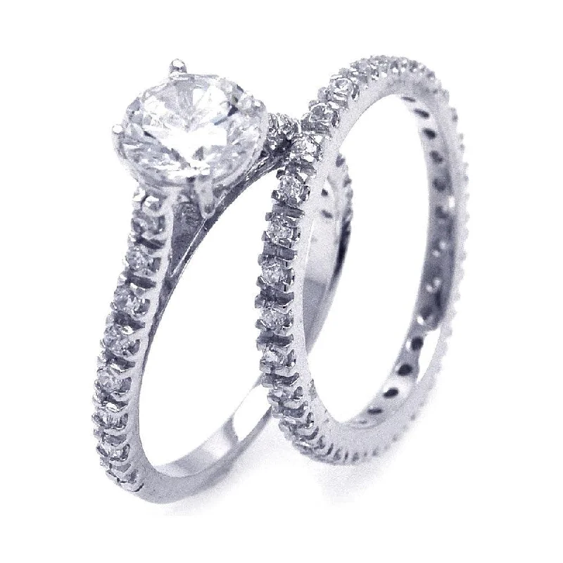 Ladies rings buying guide-Silver 925 Rhodium Plated CZ Ring Pair Set - STR00515