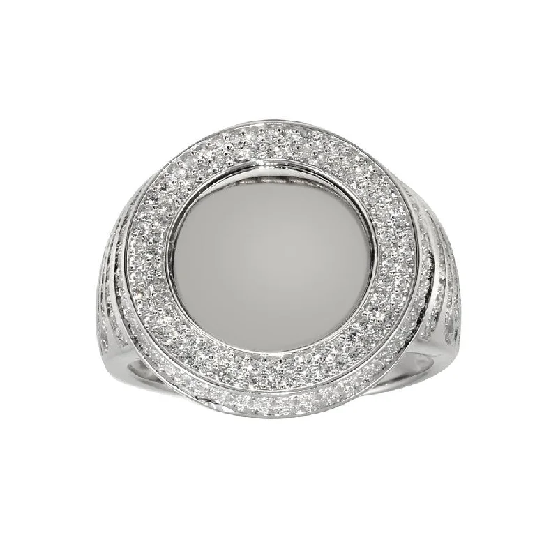 Ladies rings boho charm-Rhodium Plated 925 Sterling Silver Round CZ Mirror Disc Ring - GMR00309