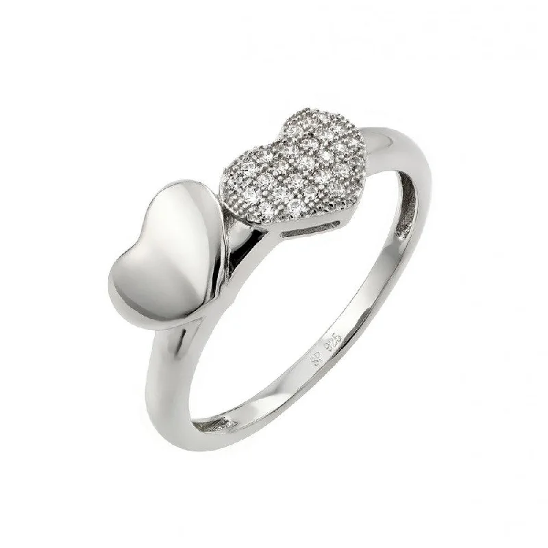 Ladies rings viral designs-Silver 925 Rhodium Plated Micro Pave Set Clear CZ Heart Ring - STR00953