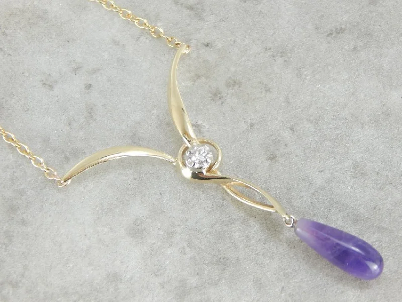 Ladies rings mature styles-Amethyst and Diamond Drop Necklace