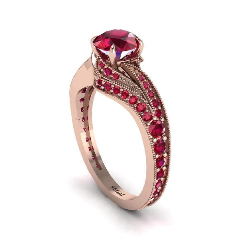 Ladies engagement rings diamond cuts-Ruby 14K Gold Pave Engagement Ring - Magnolia No. 56