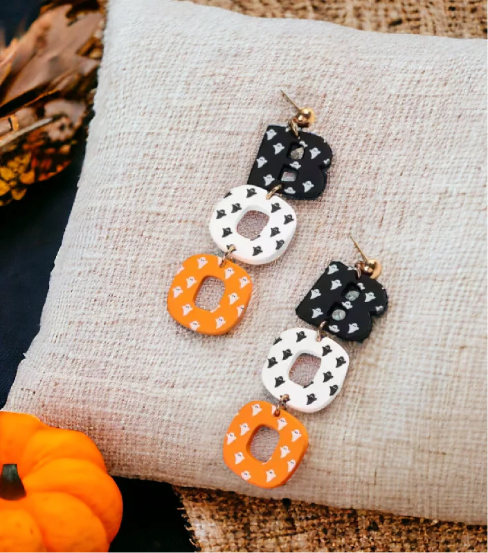 Ladies earrings online shopping-"BOO" Halloween Stud Drop Earrings