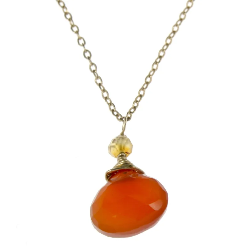 Ladies rings stacking looks-Orange Carnelian One Drop Necklace