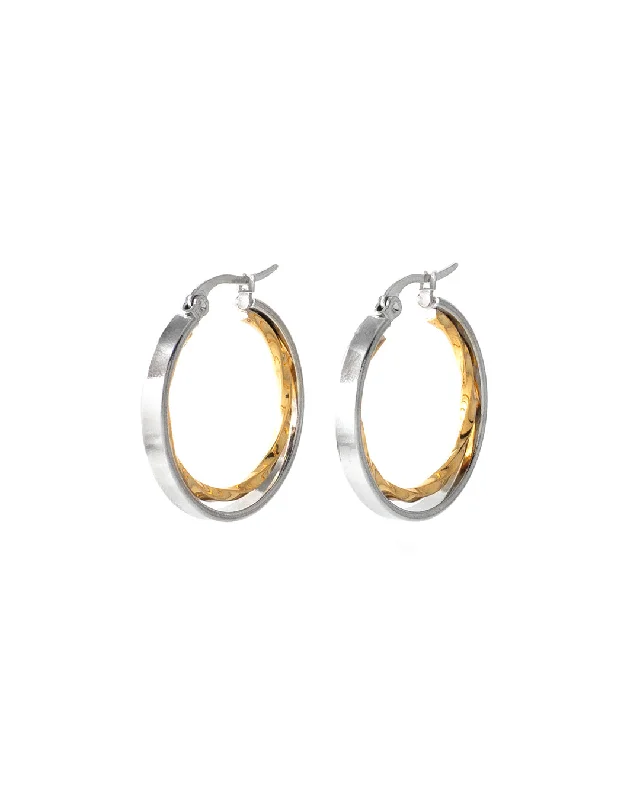 Ladies earrings youthful charm-Rotary Two-Tone Hoop Earrings