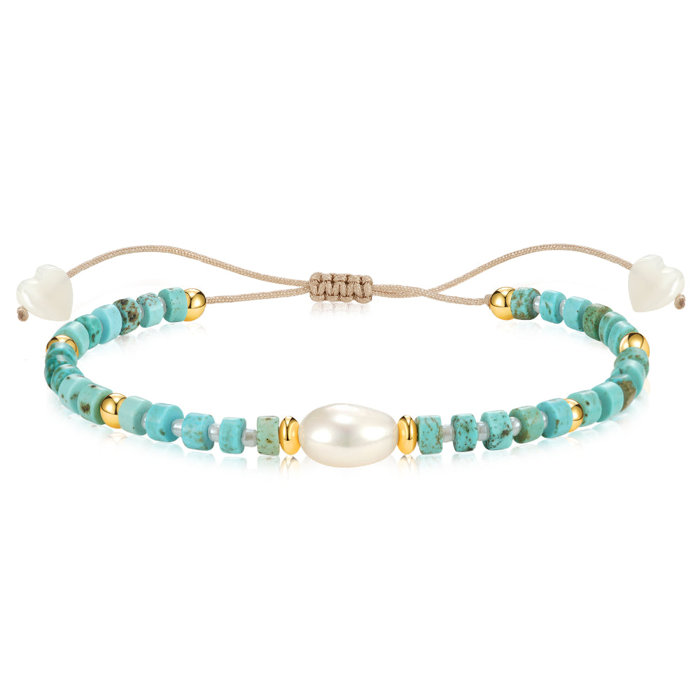 Ladies bracelets buying guide-Adjustable Healing Crystal Bracelet Natural Turquoise Gemstones Beads with Irregular Pearl