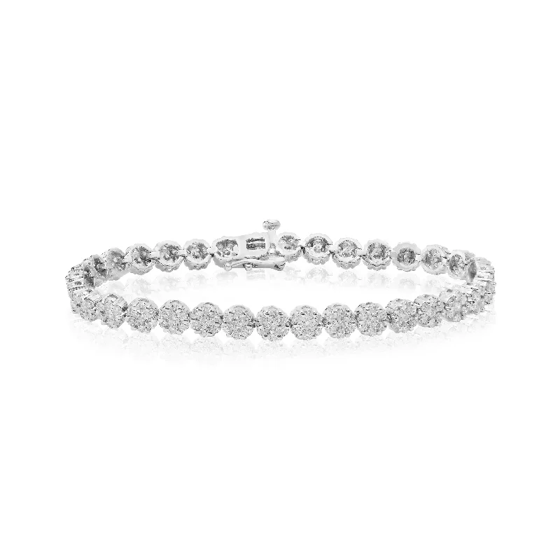 Ladies bracelets matching sets-14k White Gold Diamond Cluster Bracelet