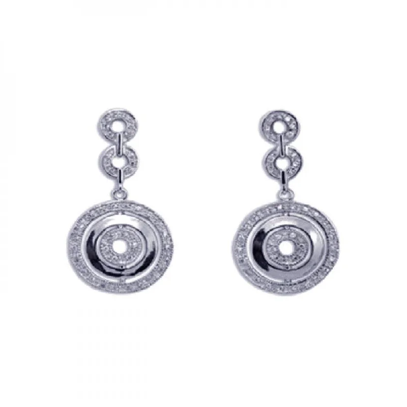 Ladies earrings sapphire studs-Clearance-Silver 925 Rhodium Plated Round CZ Dangling Earrings - STE00088