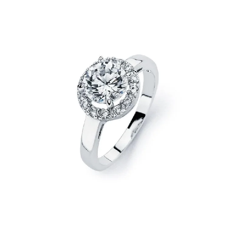 Ladies rings creative styles-Silver 925 Rhodium Plated Clear Round Center Cluster CZ Bridal Ring - BGR00720