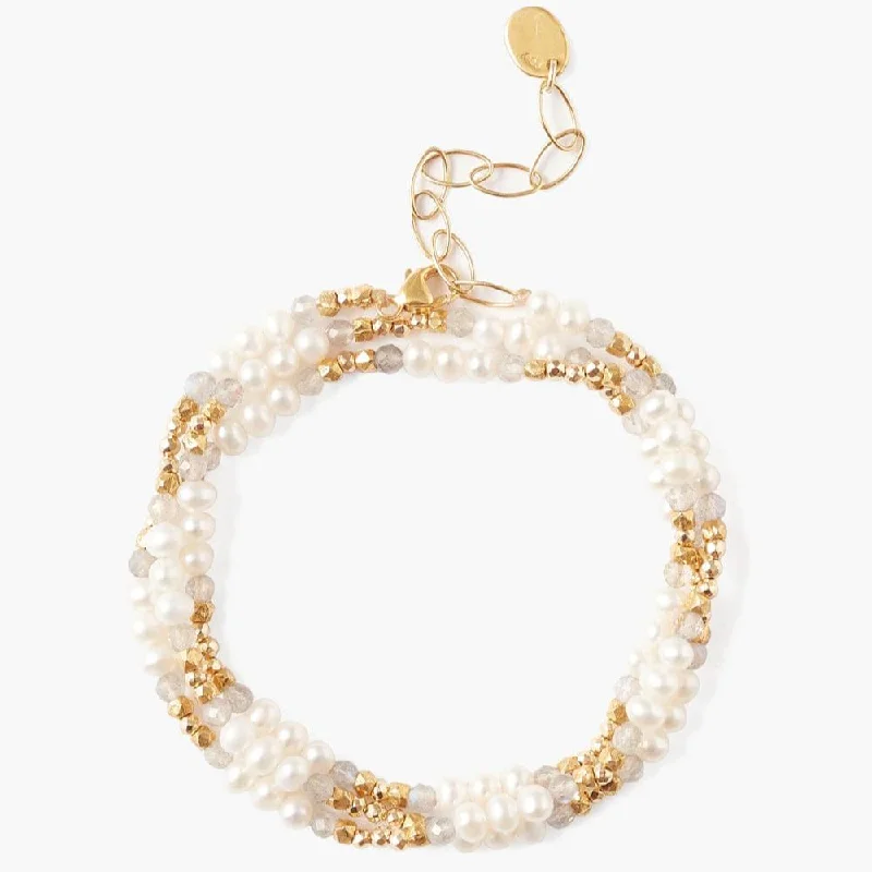 Ladies bracelets floral designs-Antica Triple Naked Wrap Bracelet in White Pearl