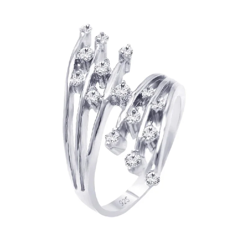 Ladies rings sapphire gems-Silver 925 Rhodium Plated CZ Double Row Ring - AAR0053