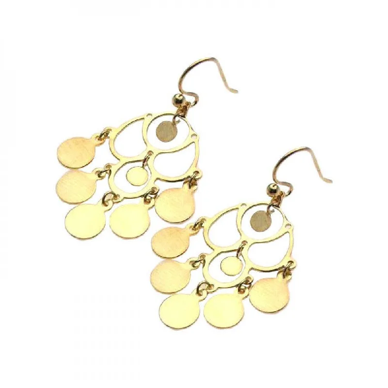 Ladies earrings sale offers-Silver 925 Gold Rhodium Plated Flat Round Chandelier Hook Earrings - STE00583