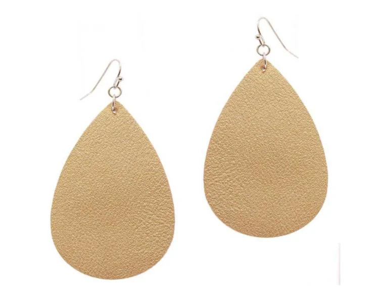 Ladies earrings latest designs-GOLD FAUX LEATHER DROP EARRINGS