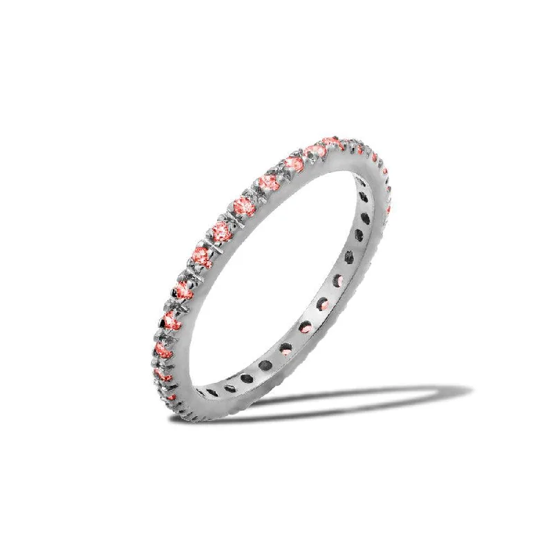 Ladies rings proposal gifts-Rhodium Plated 925 Sterling Silver Plated Birthstone Inlay Eternity Ring July - BGR00339JUL