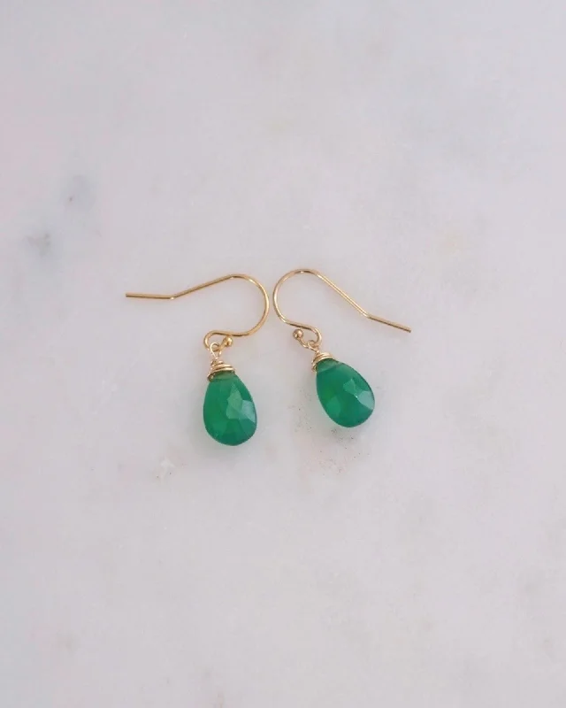 Ladies earrings colorful stones-Green Onyx Simple Earrings