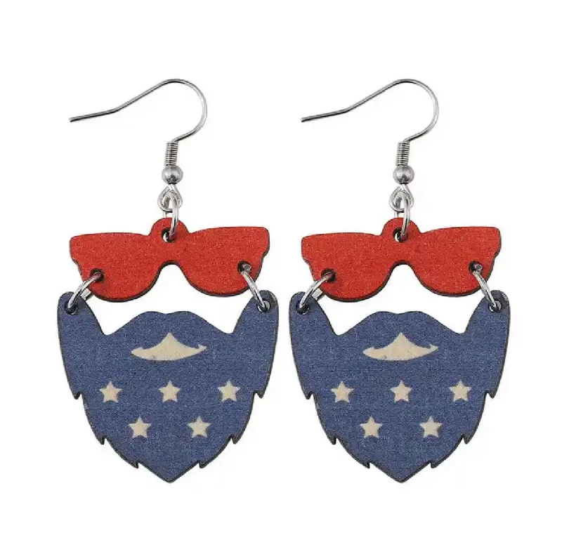 Ladies earrings gothic charm-Wooden Patriotic Dude Earrings