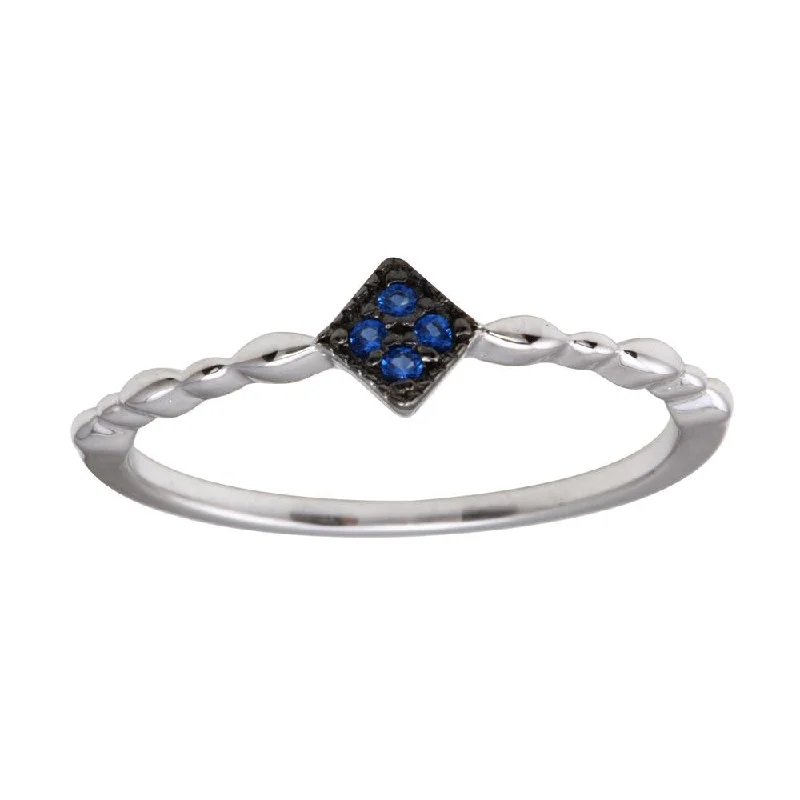 Ladies rings 2025 trends-Rhodium Plated 925 Sterling Silver Diamond Shape 4 Blue CZ Ring - BGR01226BLU