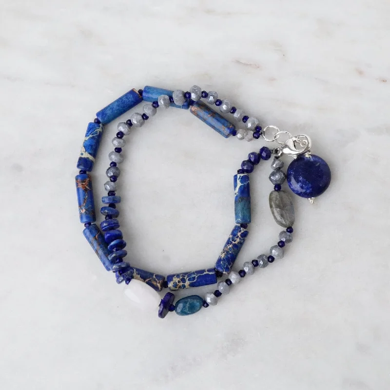 Ladies bracelets chain designs-Double Strand Lapis Mix Bracelet