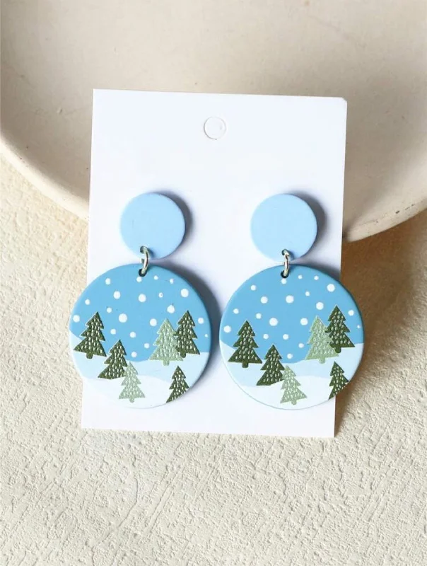 Ladies earrings ethnic patterns-Beautiful Acrylic Snowy Christmas Tree Earrings