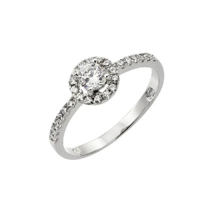 Ladies rings personalized-Silver 925 Rhodium Plated Clear Round CZ Bridal Ring - BGR00831