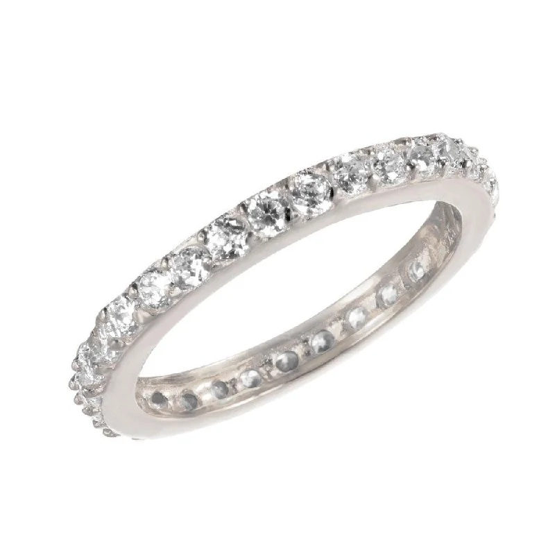 Ladies rings minimalist looks-Silver 925 Rhodium Plated CZ Stackable Eternity Ring - STR00119RH