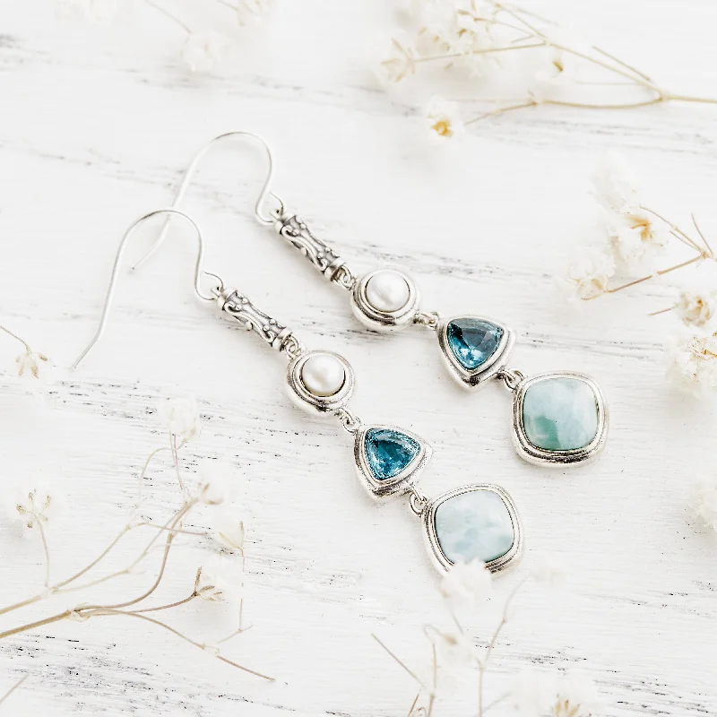 Ladies earrings daily wear-Silver Larimar Earrings