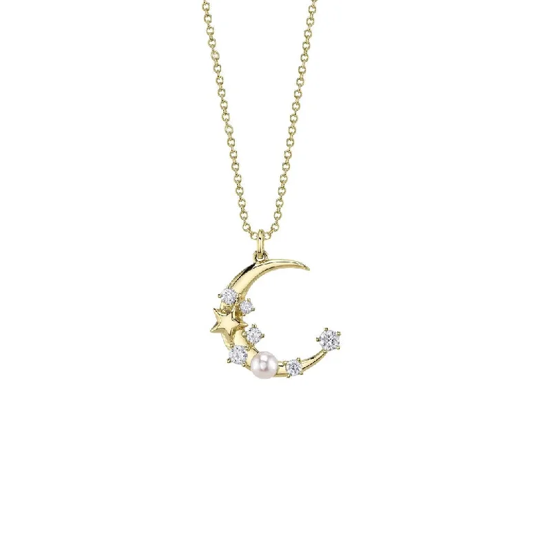 Ladies rings gothic appeal-0.30 ctw Diamond Moon & Star Pendant Necklace