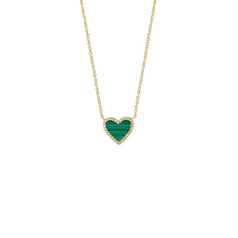 Ladies rings gift ideas-18" Malachite & Diamond Stationary Pendant Necklace