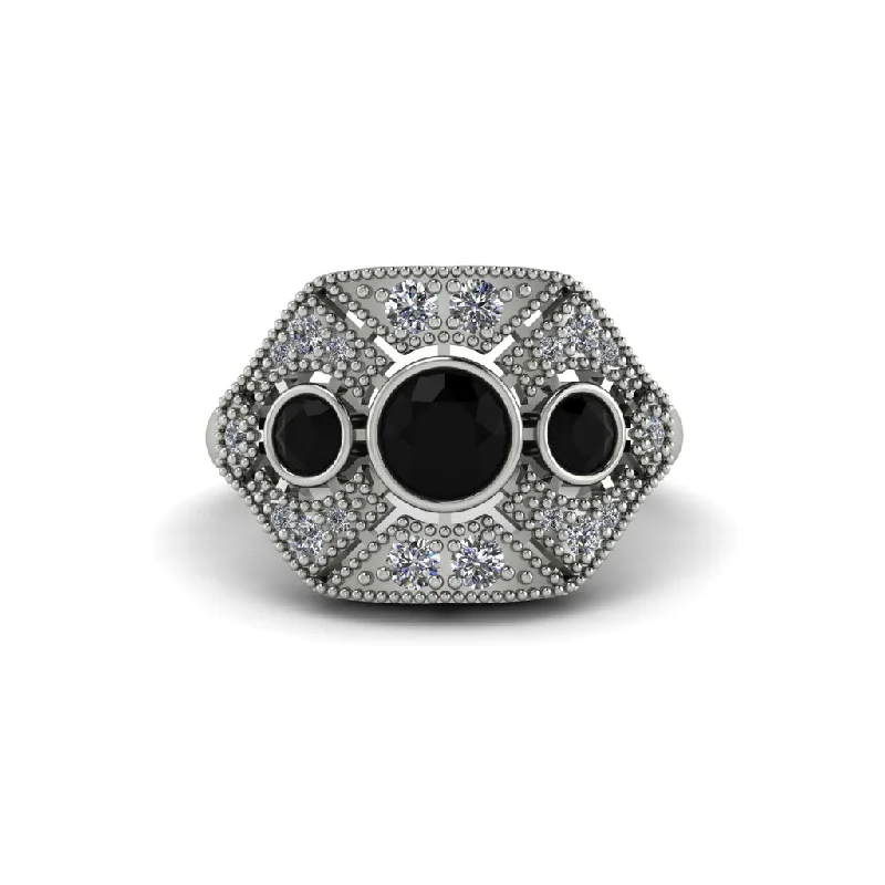 Ladies engagement rings financing plans-Black Diamond Art Deco Geometric Engagement Ring - Haven No. 9