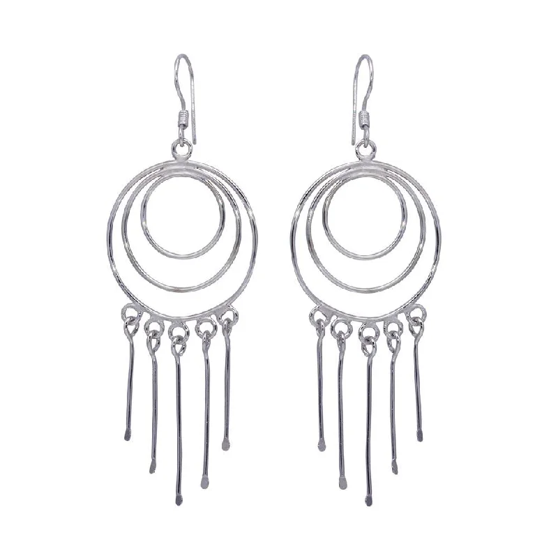 Ladies earrings star designs-Silver 925 Rhodium Plated Multiple Graduated Open Circle Wire Dangling Hanging Teardrop Hook Earrings - DSE00019