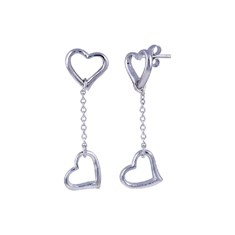 Ladies earrings stud trends-Silver 925 Rhodium Plated Heart Wire Dangling Earrings - STE00061