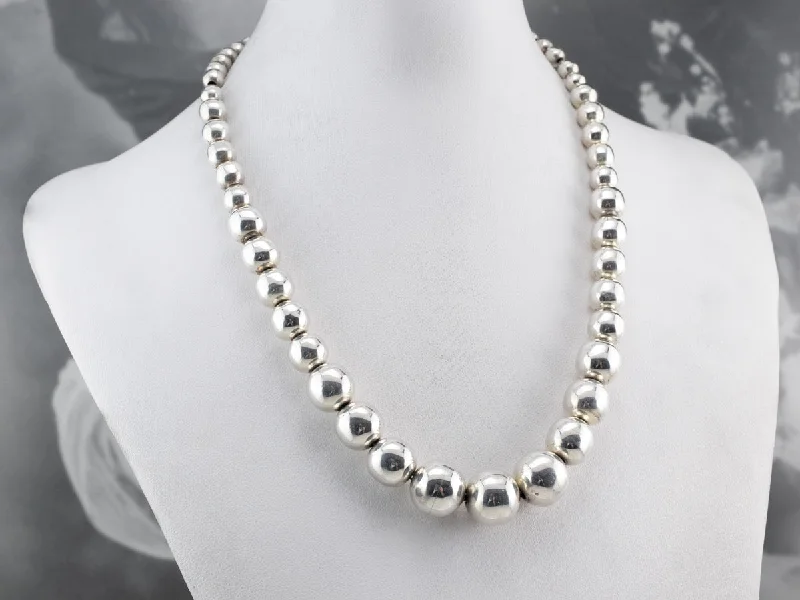 Ladies rings minimalist looks-Silver Graduated Beaded Ball Necklace