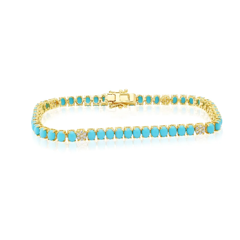 Ladies bracelets collectible items-Yellow Gold Turquoise and Diamond Bracelet