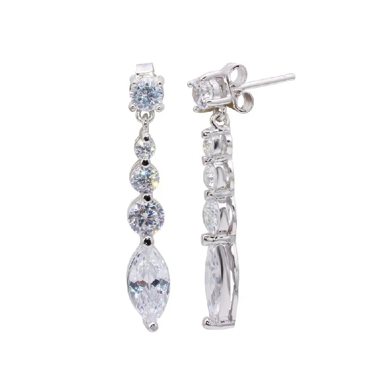 Ladies earrings chandelier looks-Silver 925 Rhodium Plated Circle Oval CZ Dangling Earrings - STE00213