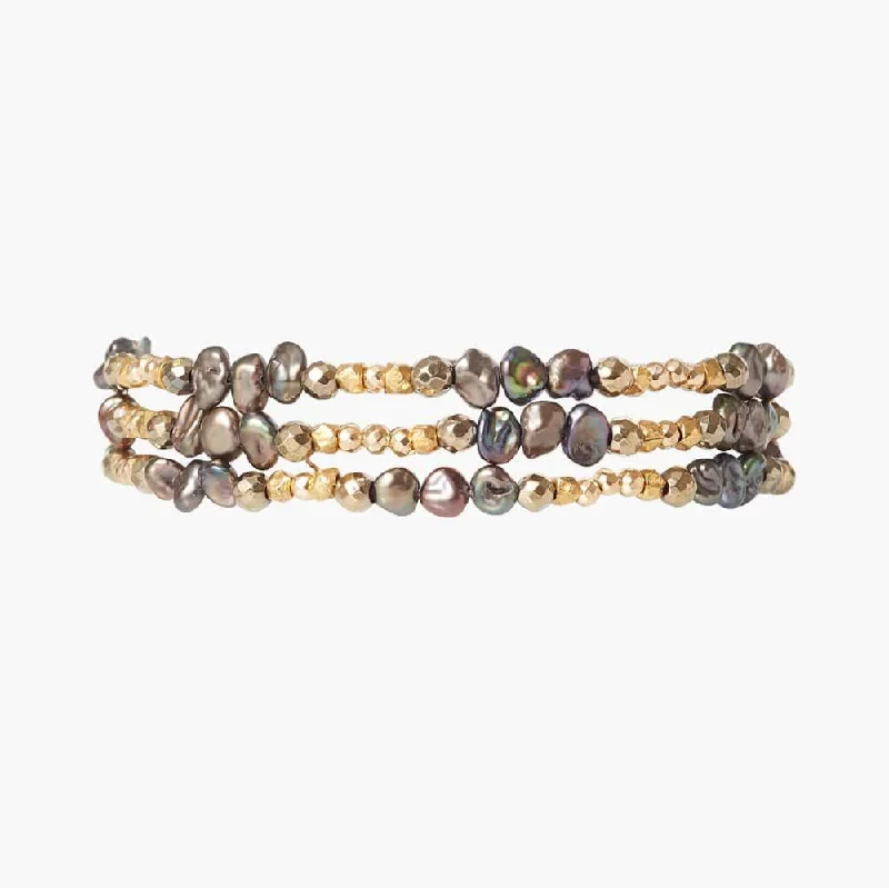 Ladies bracelets colorful stones-Antica Triple Naked Wrap Bracelet in Peacock Pearl